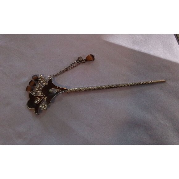 Vintage Hair Stick With Brown & Clear Crystal Accents - Picture 2 of 3